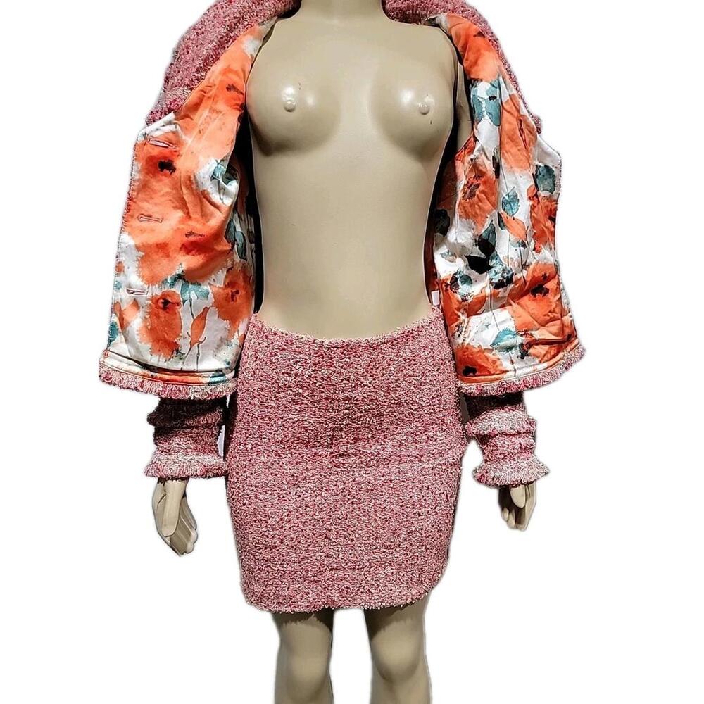 ST. JOHN COUTURE Black Label PINK Gray Eyelash Tweed Sz 4 Jacket  & Skirt #C7 - Picture 5 of 16
